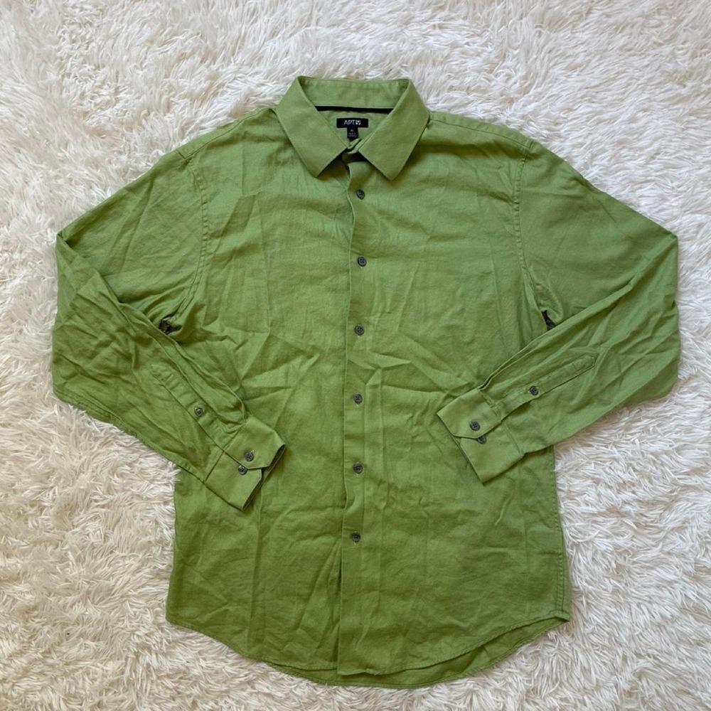 70s Prep Groovy Funky Vibe Apt. 9 Rue 21 neon green button up shirt Size M
